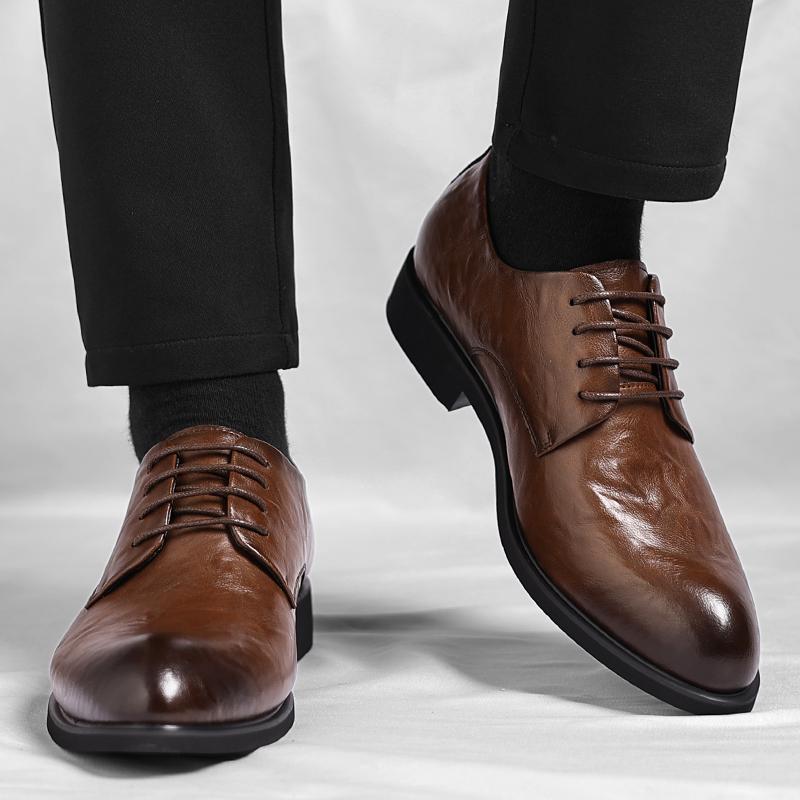 Fashion Elegant Men's Oxford Shoes Lace-Up Leather Dress Shoes Men Comfortable Work Walking Flats 2025 New Men Casual Business Footwear