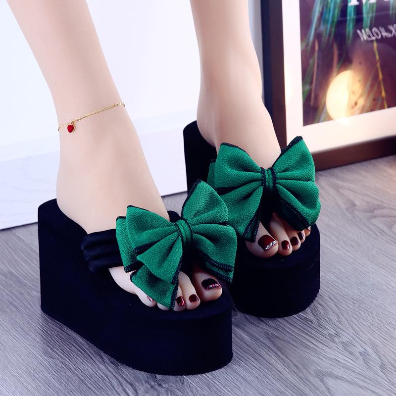 2025 new daily wedges platform slippers woman bow flip-flops lovely butterfly-knot slides female vacation beach flipflops
