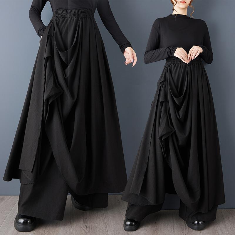 

DIMANAF Женские брюки больших размеров Новые длинные брюки Юбки Свободные брюки Большой размер Повседневные Весна Осень Однотонные Черные One size чёрный