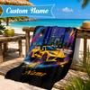 Custom Name Beach Towel School Bus Adventure Microfiber Beach Towel, Lightweight for Summer Travel, Swimming Pool Fan Birthday Gift