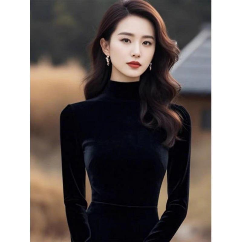 Women S Elegant Black Velvet A Line Midi Dress For Formal Occasions