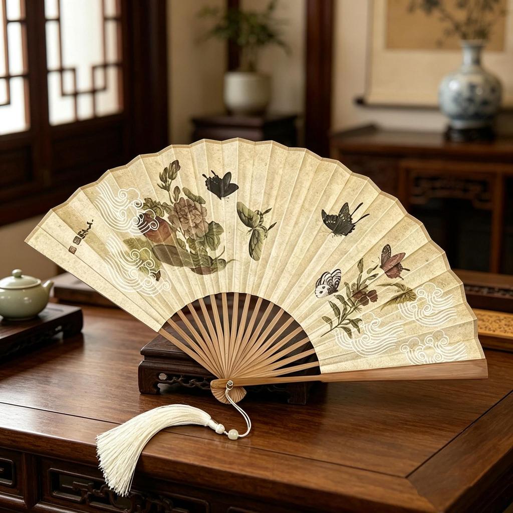 Er Qing Ancient Chinese Hanfu Dance Fan: Portable Silk Fan for Women