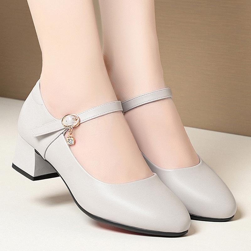 One-word buckle work shoes women's white leather shoes nurse professional single shoes soft sole comfortable women's shoes are not tired