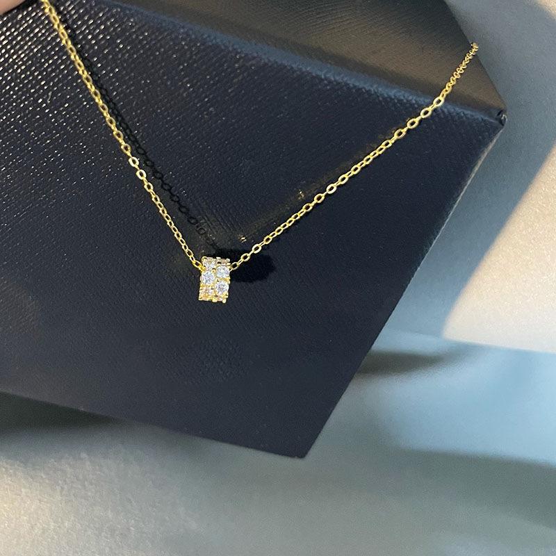 

S925 Sterling Silver Geometric Clavicle Necklace with Paved Diamonds - Women s Light Luxury Design 925 Silver