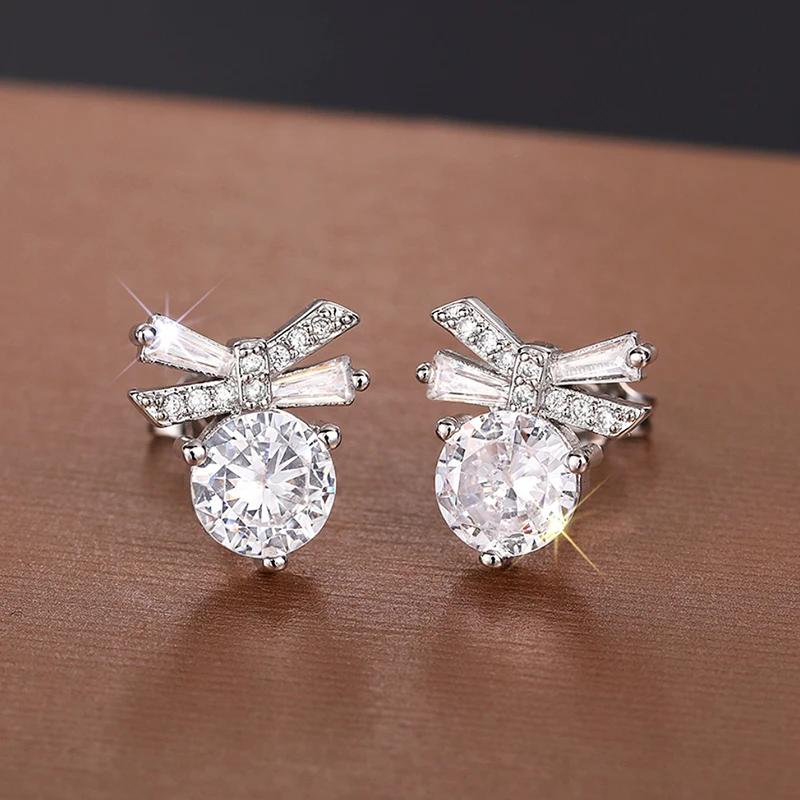 

Huitan Шикарные Сияющие Серьги-пусеты с Цирконием для Женщин Нежные Аксессуары-бантики для Помолвки Изящная Леди Ежедневный Циркон