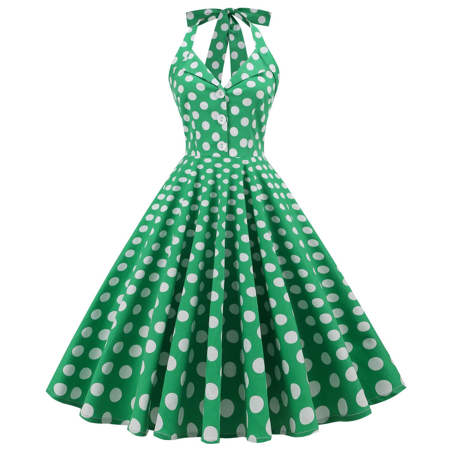 Women s sexy mid-length flared dress with a lapel collar, open front, checked pattern, halter neck and open back S