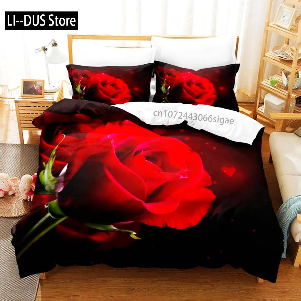 

Comforter Red Roses Queen Size King Full 3D Bedding Sets Flower Quilt Linens Single Double Bed 240X220 260X240 Comforter (quilt)-EU Single(135*200cm)3pcs