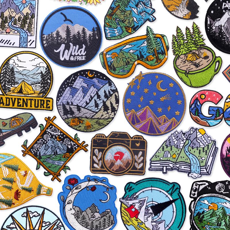 Outdoor Mountain Applique Iron On Patches For Clothing Stickers Camping Adventure Embroidered Patches On Clothes Decorate Badges