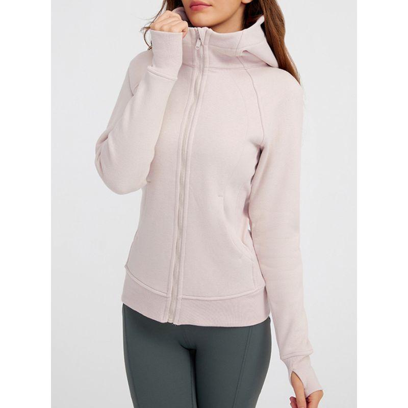 Waist-Tight Thin Yoga Wear Fall and Winter Running Jacket Workout Top Silm Hooded Cardigan Sweater Female Fleece-lined Thickened