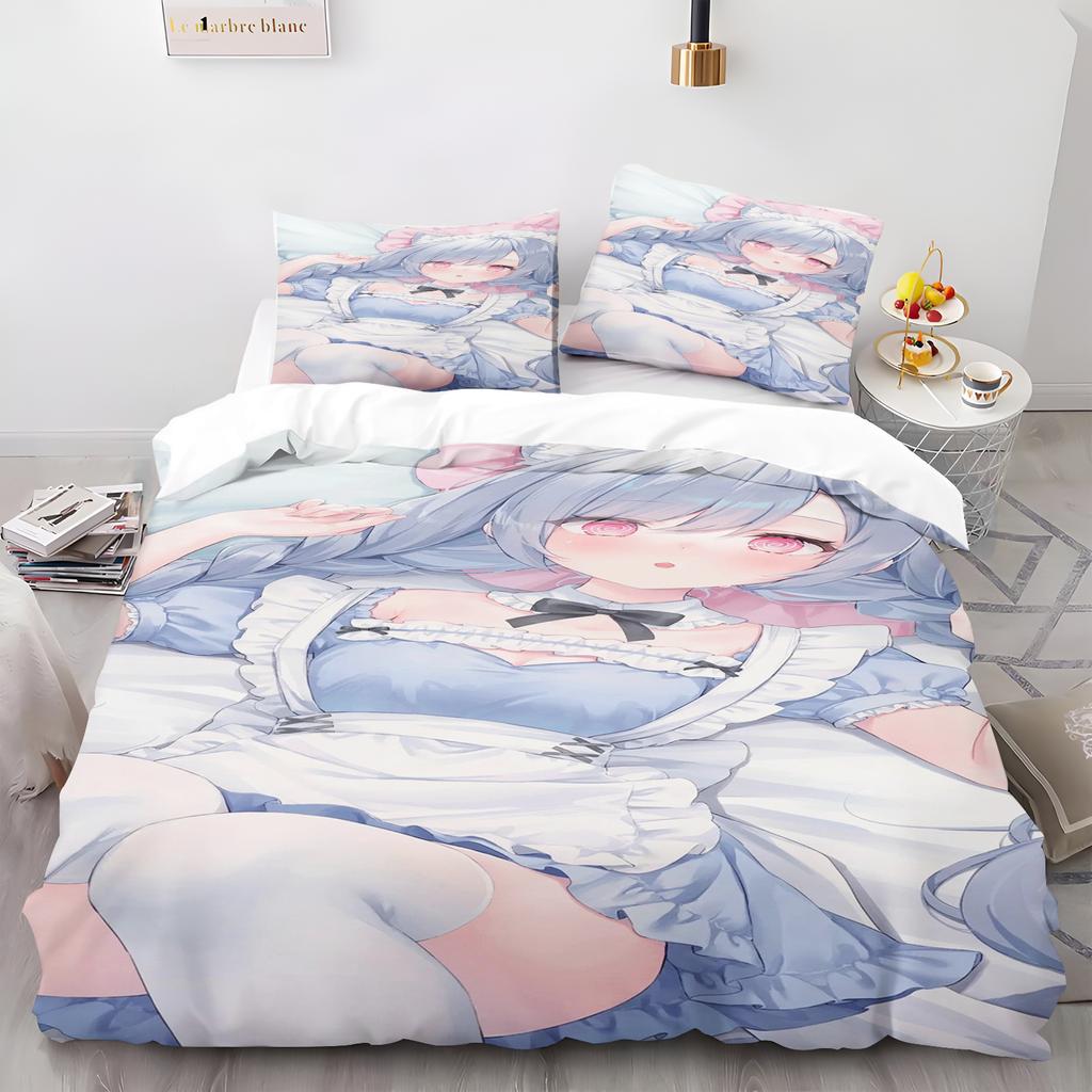 Beautiful Girl Duvet Cover Animal Cartoon 3-Piece Set Children Cute Polyester Soft Breathable Comforter Animation Bedding