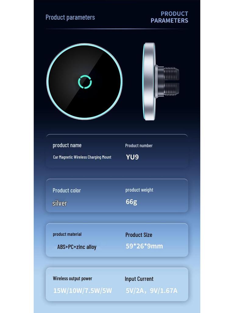 15W Magnetic Wireless Car Charger & Phone Holder for Apple/Android