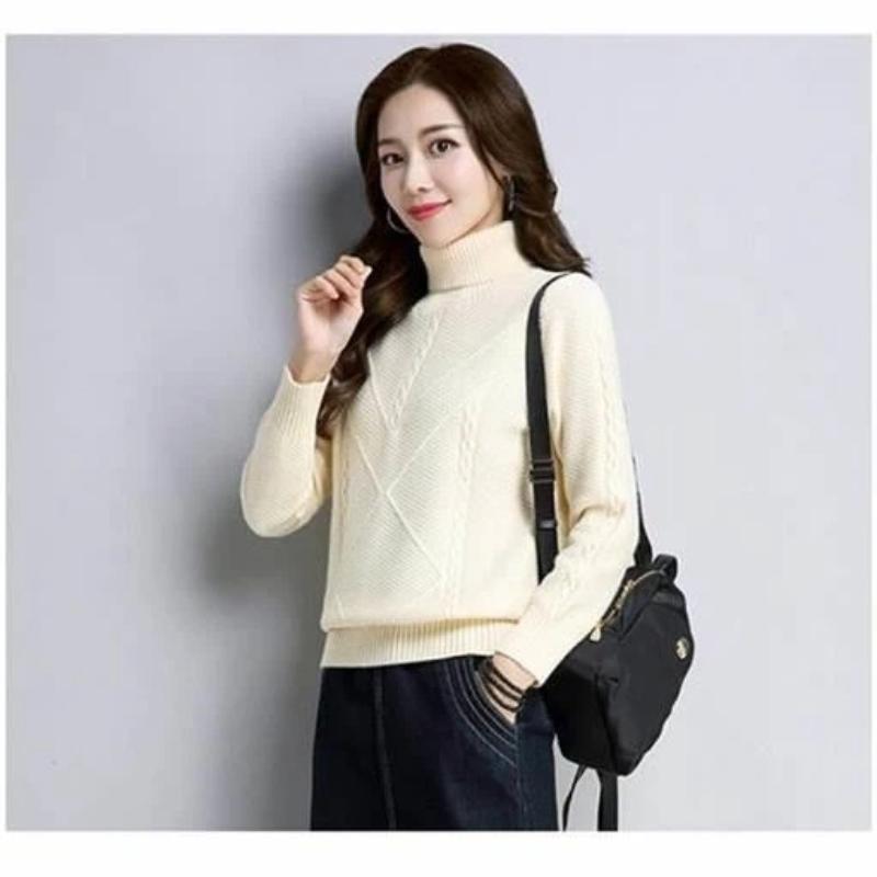 

Женская новая базовая водолазка на осень и зиму в корейском стиле, свободный однотонный пуловер S покинуть белый