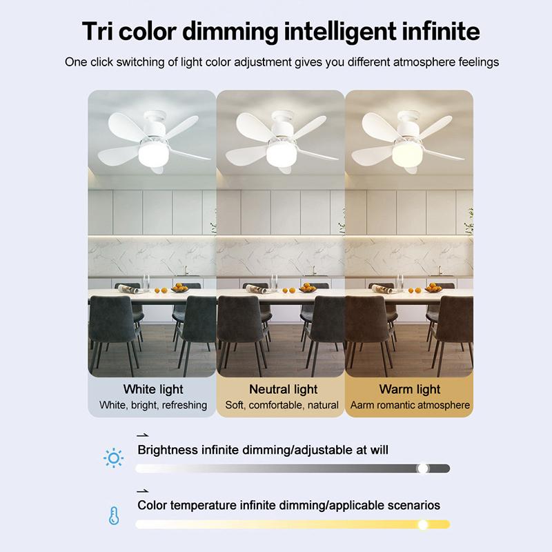 E27 Ceiling Fan Light 20W With Remote Dimming Function LED Light Fan Intelligent Silent Ceiling Fan For Bedroom Living