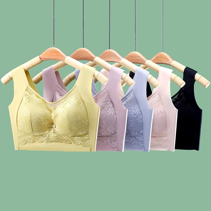 Lace Mesh Seamless Vest-Style Wire-Free Plus Size Bra with Beautiful Back Design