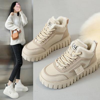 Fashion Women's High Top Wool Lined Fashionable Snow Boots 2024 Winter New Casual Thick Soled Cotton Shoes Keep Warm and Comfortable