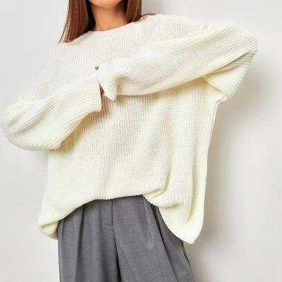 Übergroßer Pullover Langer Warmer Strickpullover Rundhals Lässiger Langarm Rundhals-Pullover