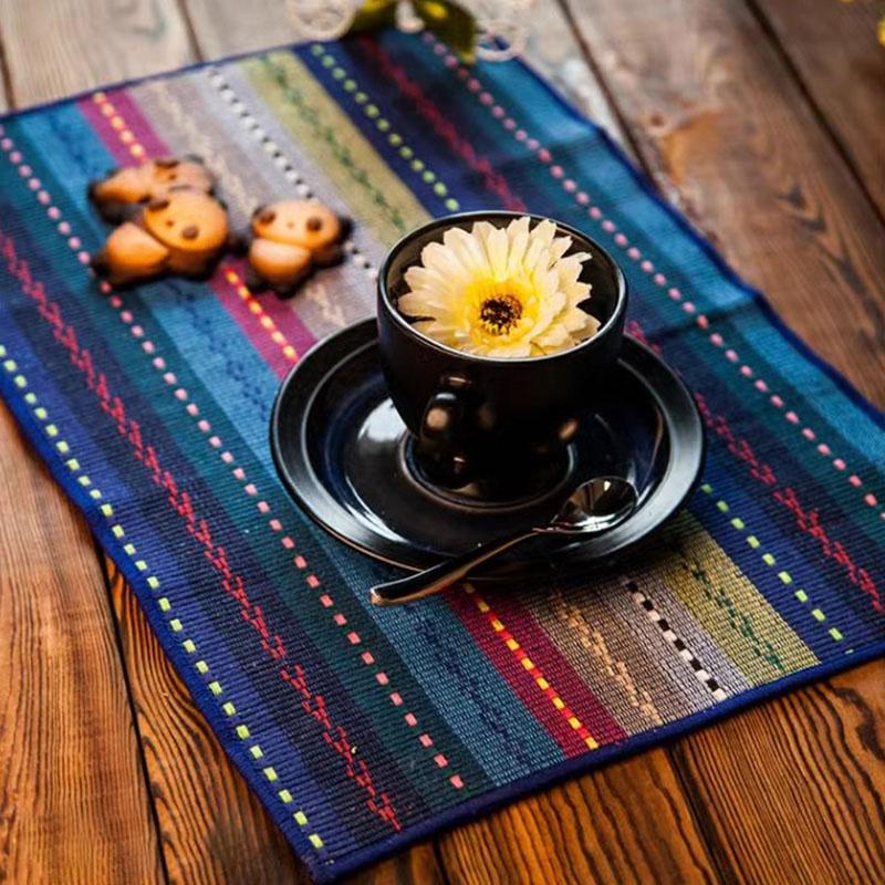 1PC Rectangle Colorful Stripes High temperature resistance Kitchen Decoration Cotton Placemat Fabric