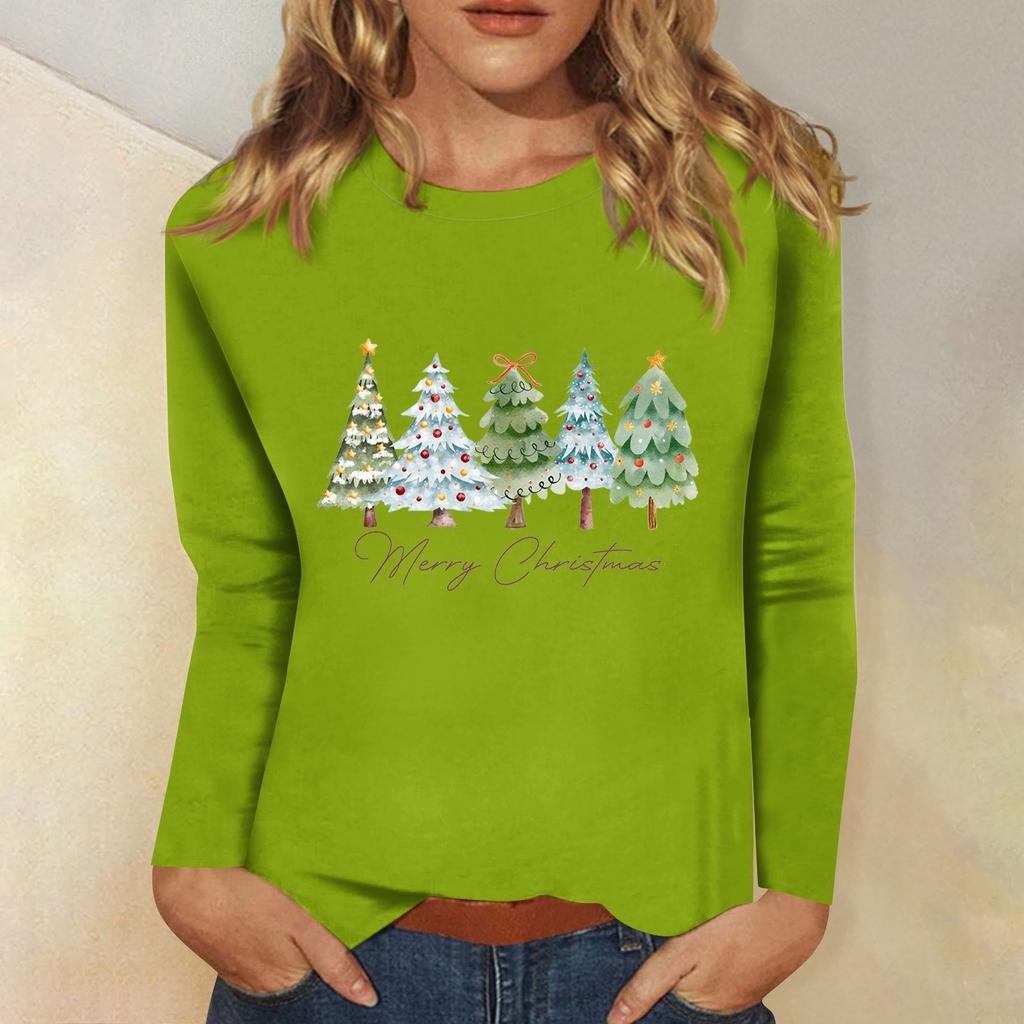 Women's Daily Casual Long Sleeve Christmas Print O-neck Top