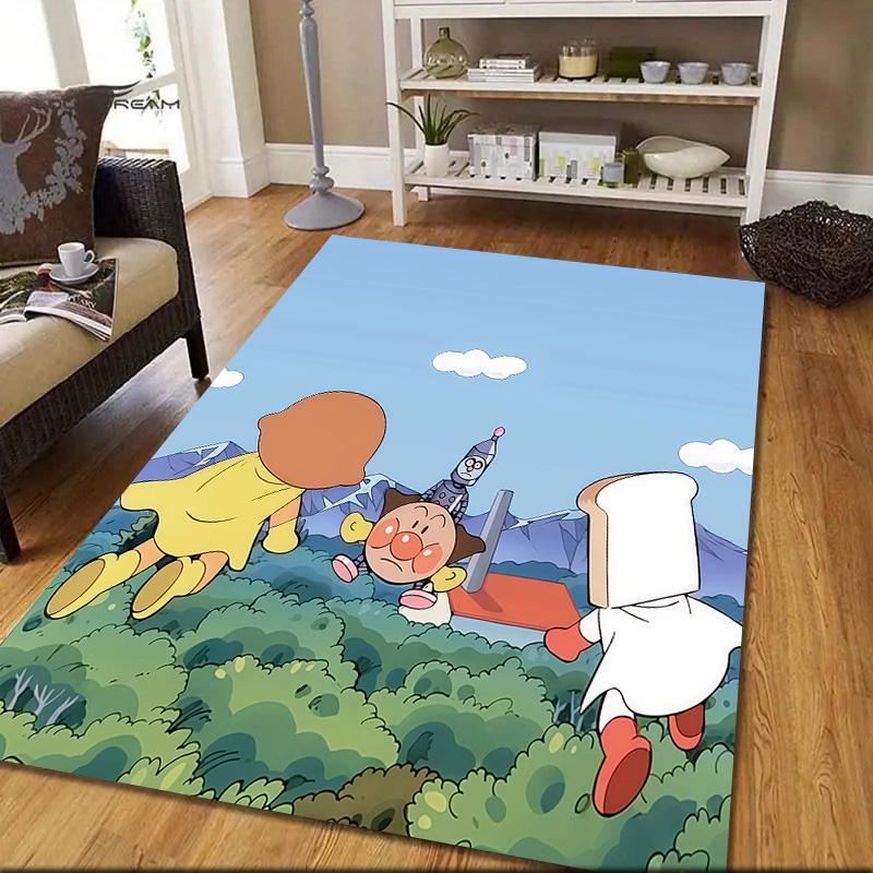 Anpanman Flannel Pattern Square Carpet,Area Rug,Carpet Rug for Living Room Bedroom Sofa Playroom Decor,Non-slip Floor Mat