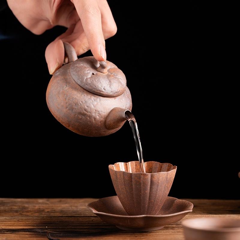 120ML Alter Felsenschlamm Grobkeramik Kürbisform Teekanne Retro-Teekanne Teekessel Teeverkostung Teezubereitung Einzelkanne Teeverkostung