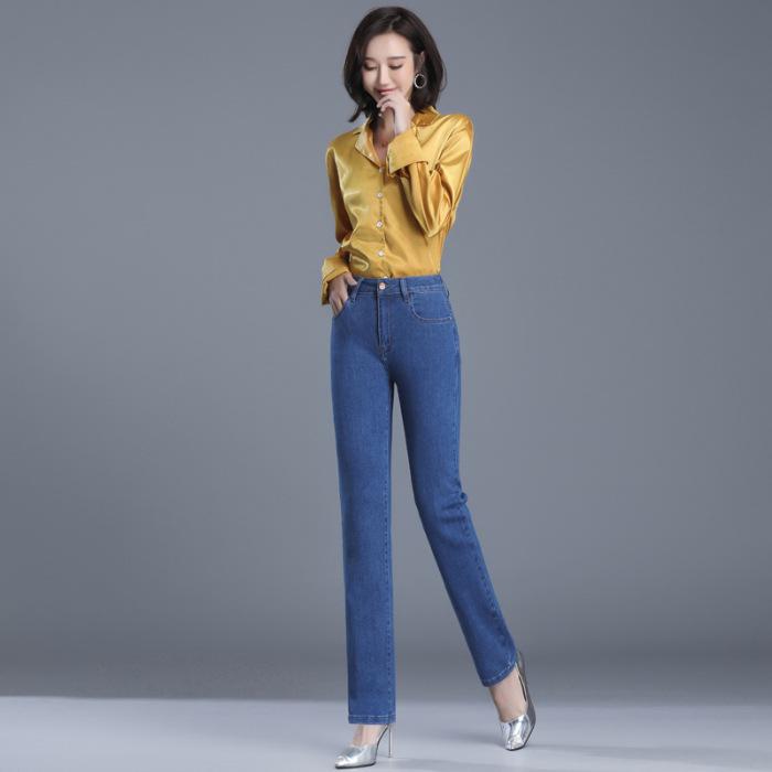 

Autumn-Winter High Waist Straight Leg Women s Jeans, Plus Size, Elastic Fit, Casual, Long Pants for Middle-Aged Moms 29 светло-синий