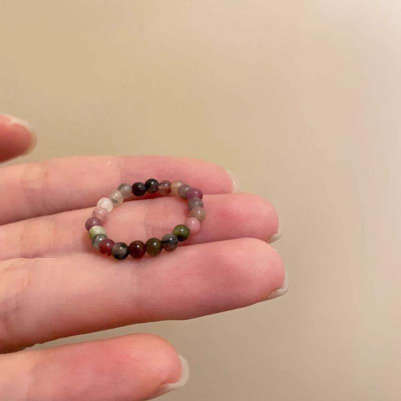 

Large Round Jasper Bead Bracelet Ring for Women, Retro Elastic Rope Finger Ring, Elegant and Simple Finger Ring with High-end Style Small aquamarine