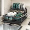 Carbon Steel Dish Rack with Drainboard, Sink Organizer, Dish Strainer Shelf for Kitchen Counter Storage