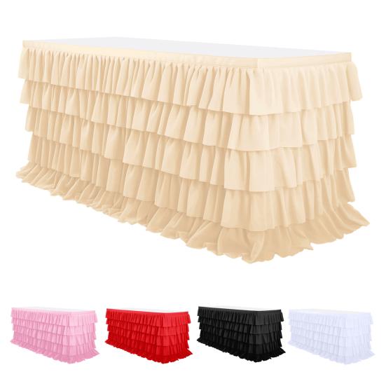 Ruffled Table Skirt 5-Tier Pleated Chiffon Tablecloth Reusable Tutu Table Skirt for Classroom Teacher Desk Back To School Birthday Party Cake Dessert