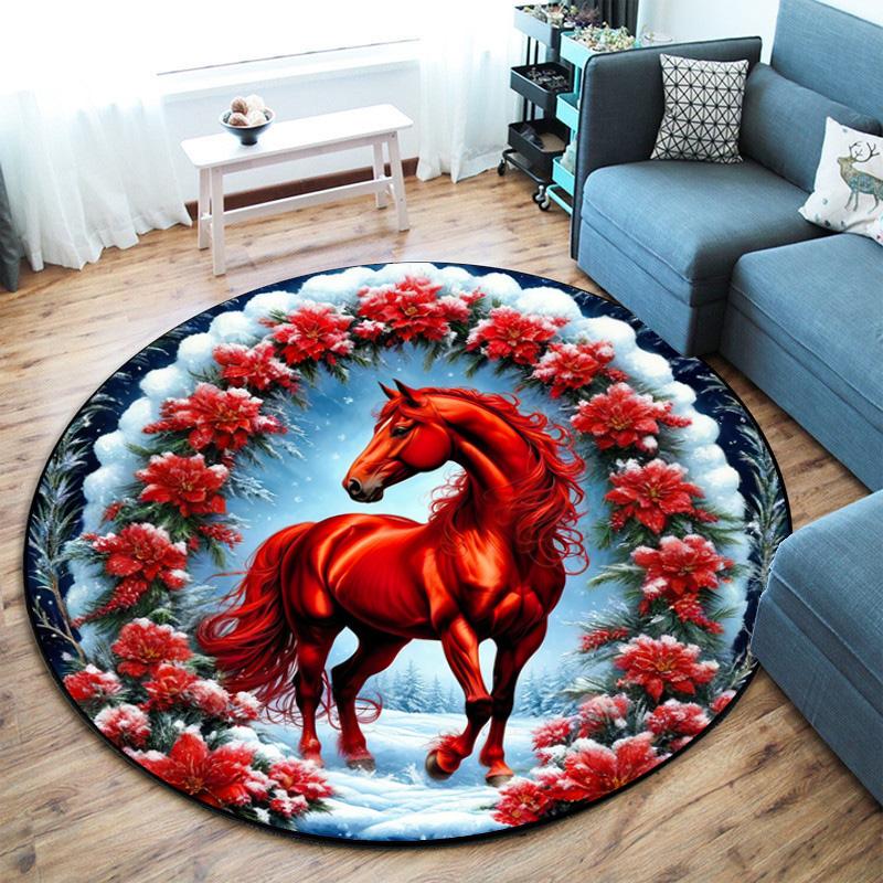 Cute Christmas Day Gift Bell Santa Claus Snowman Christmas Tree round rug Home Soft Decorative Anti slip Chair Mat Carpet Outdoor Floor Mat Carpet 11