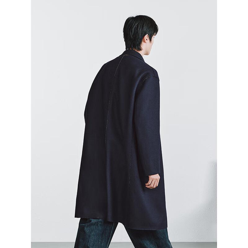 GXG Men's Navy Single-Breasted Chesterfield Wool Long Coat