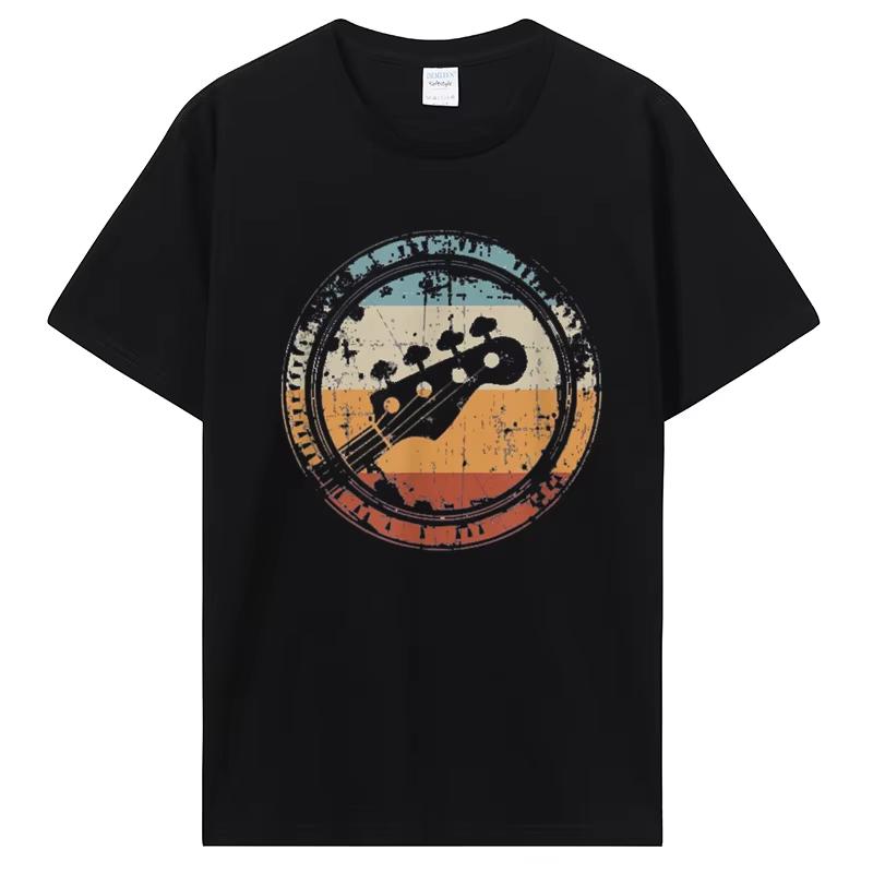 Vintage Bass Guitar Headstock T Shirt Unisex Bassist Bass Player Graphic Rock Music Pure Cotton Regular Fit Streetwear Tee