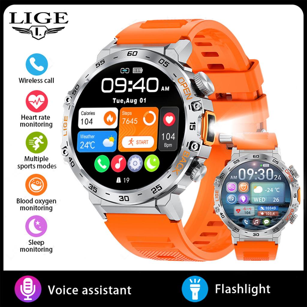 LIGE New LED Lighting Smart Watch 1.53inch HD Round Screen Bluetooth Call Men Smartwatches