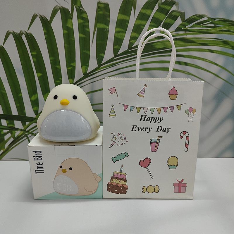 Time Bird LED Alarm Clock with USB Charging - Silent Cartoon Bedside Night Light for Bedroom or Dorm