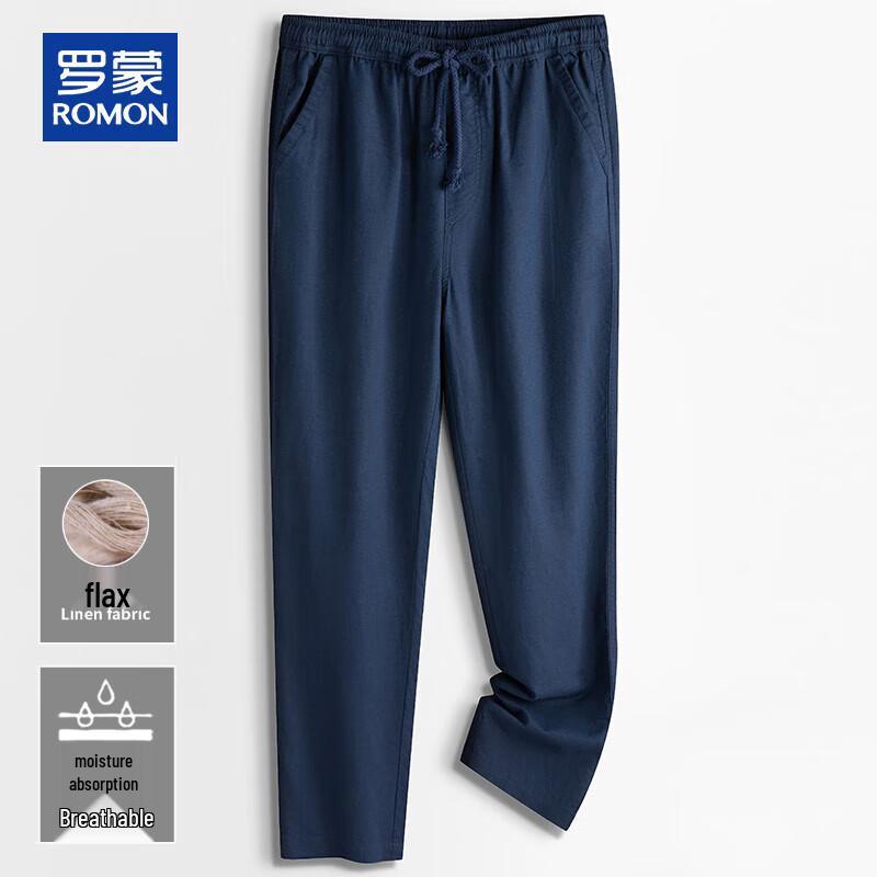 

ROMON Men s Cotton Linen Drawstring Straight-Leg Casual Pants M (175/80A)