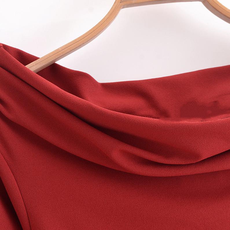 Spring 2025 Women's Elegant One-Shoulder Pleated Dress - Slim Fit, Long-Sleeved, Solid Color