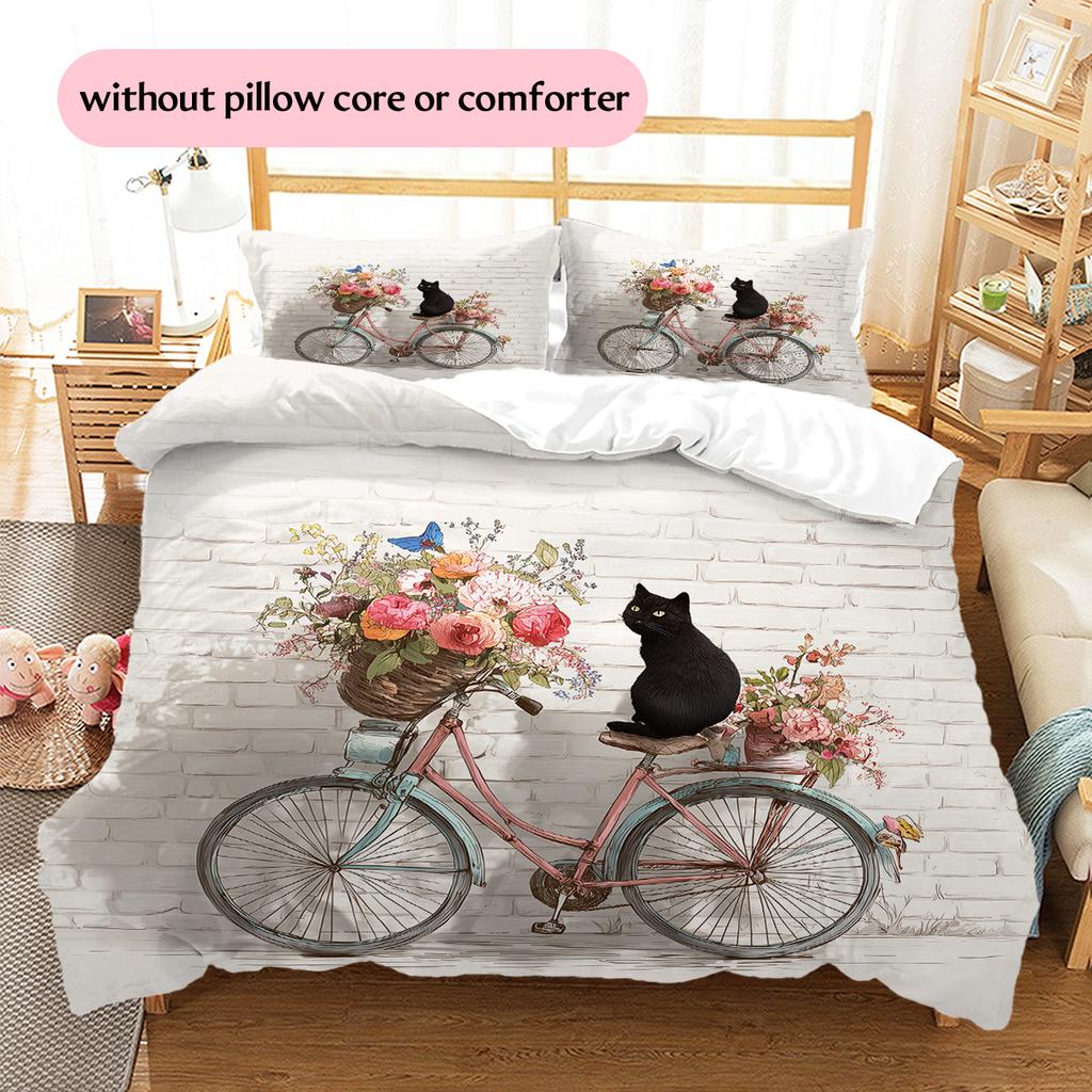 Cute Cat Pattern Bedding Quilt Set Home Decoration Gift (1 * Duvet Cover + 2 * Pillowcase Without Core)