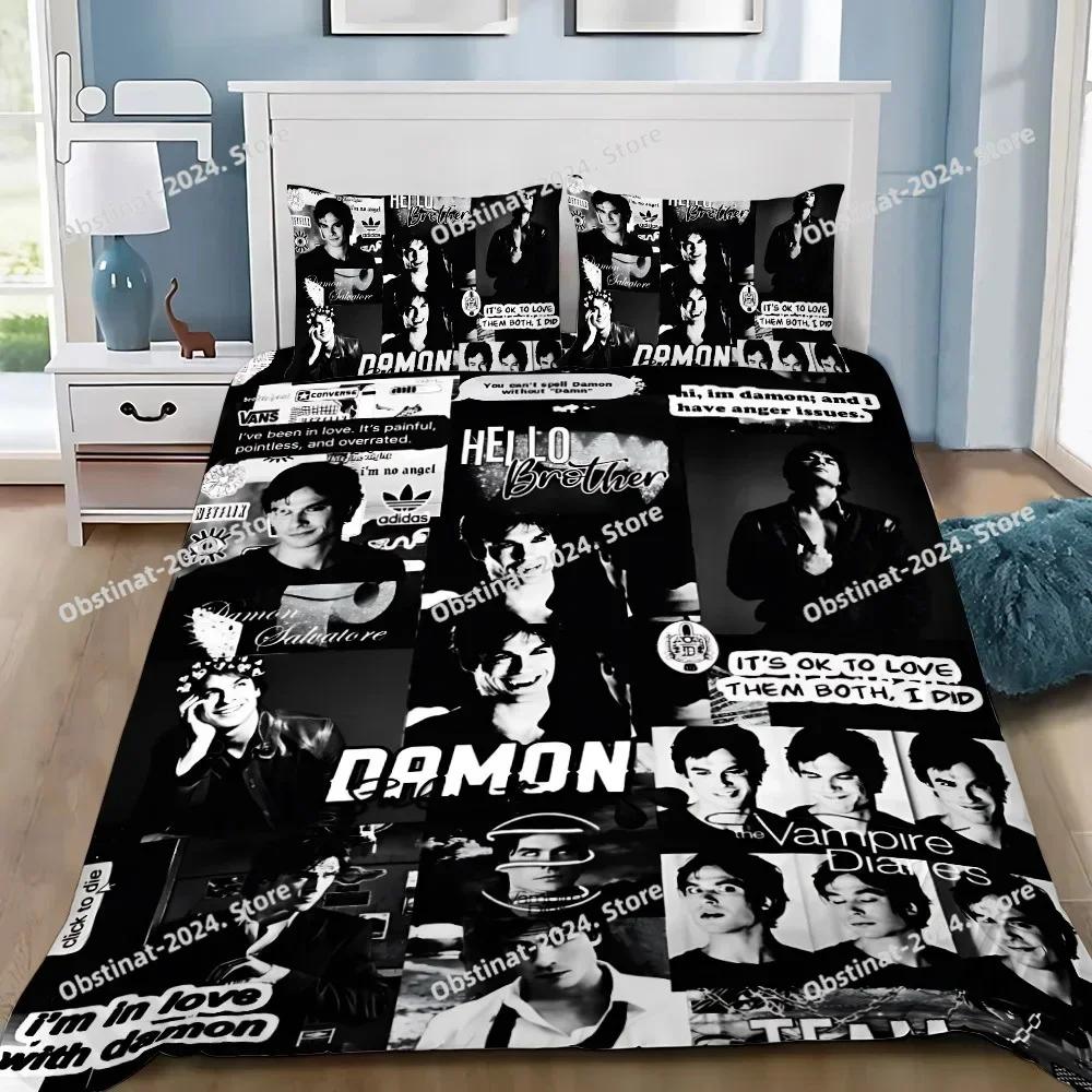 D-Damon Salvatore The Vampire Diaries Duvet Pillowcase Bedding Set Boy Girl Bedroom Decoration Children Gift Single Double Large