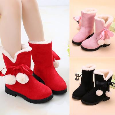 Bottes de neige pour enfants, Bottes pour filles, Bottes d'hiver, Bottes courtes de princesse pour bébé avec velours épais pour grands enfants, Chaussures en coton pour filles