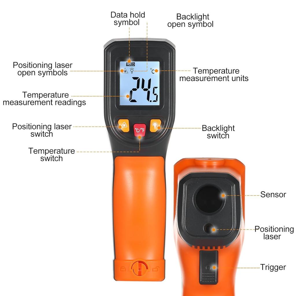 Infrared Thermometer Non-Contact Digital Temperature Gun -50°C~600°C (-58°F~1112°F) IR Thermometer for Industrial, Kitchen Cooking, Automotive,