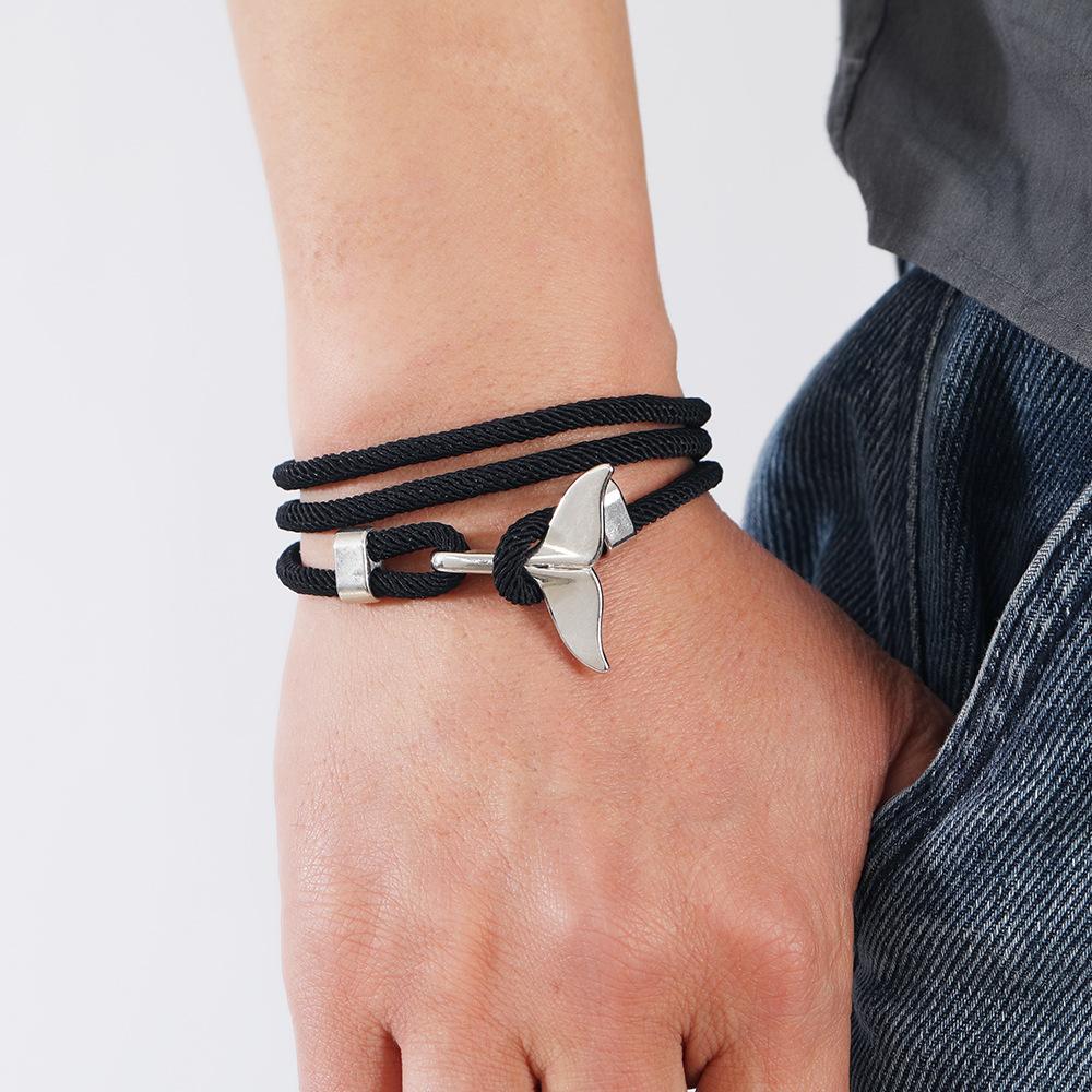 Adjustable Milan-Cord Rope Chain Wristband Whale Tail Wrap Bracelet for Men