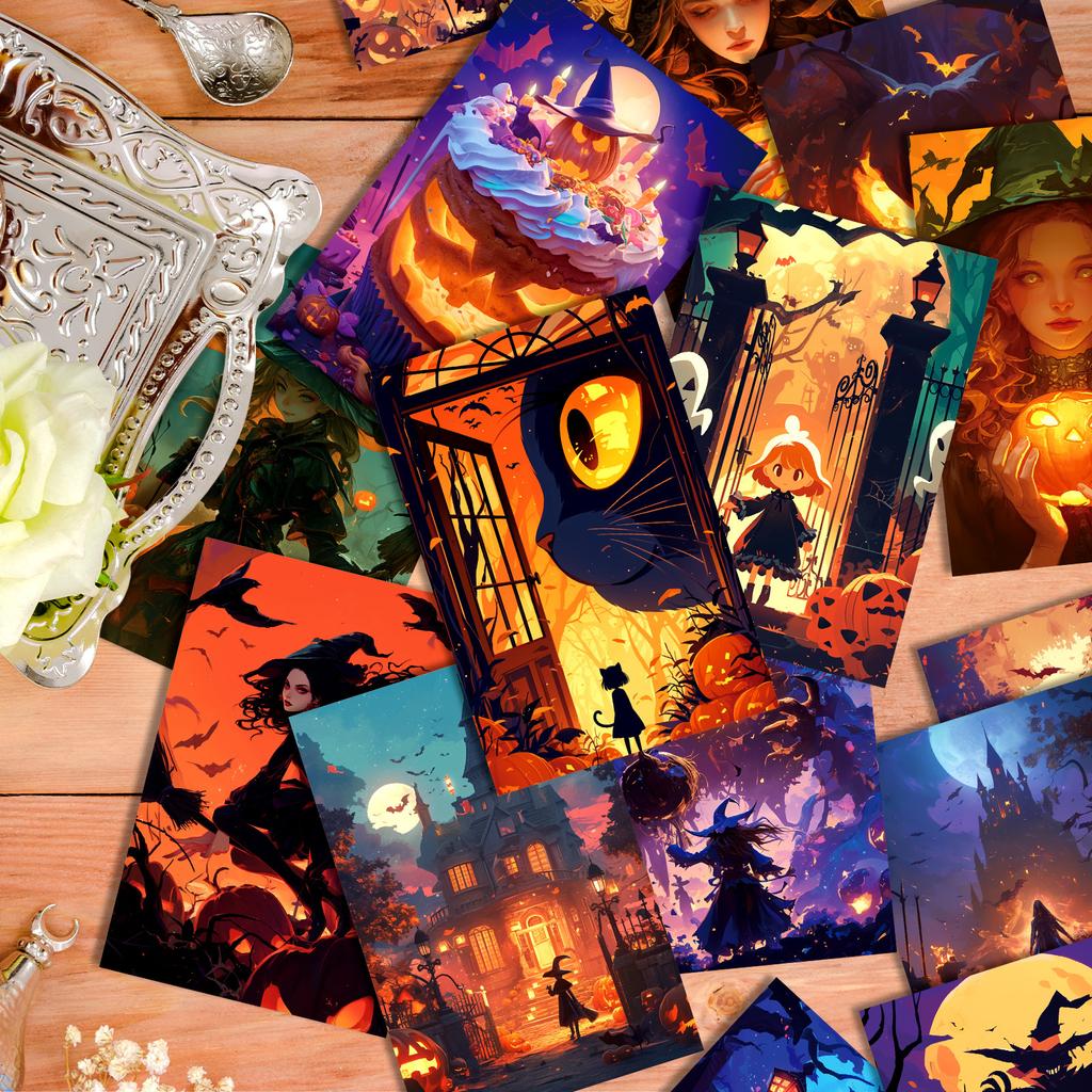 50 Halloween-Themed Jack-O-Lanterns, Witch Wall Cards, Background Decoration, Holiday Gift Cards For Children