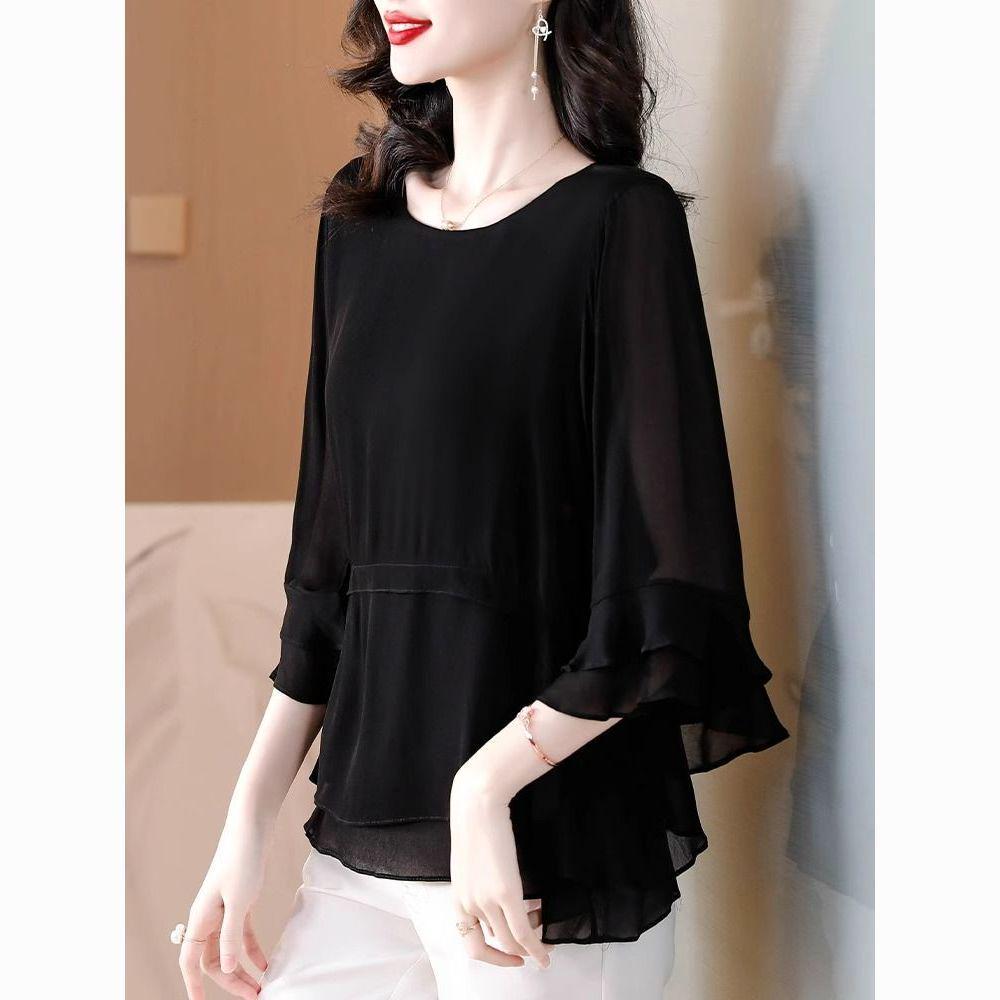 Niche Stylish Black Summer Doll Top: Age-Reducing, Belly-Covering Women's Shirt.