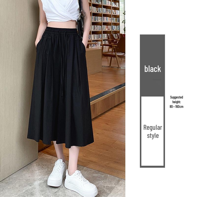 

Женские летние кюлоты с широкими штанинами из ледяного шелка - Легкие, Свободные, Длиной 7/8, Повседневная юбка-брюки для ходьбы. M (40-50 kg)