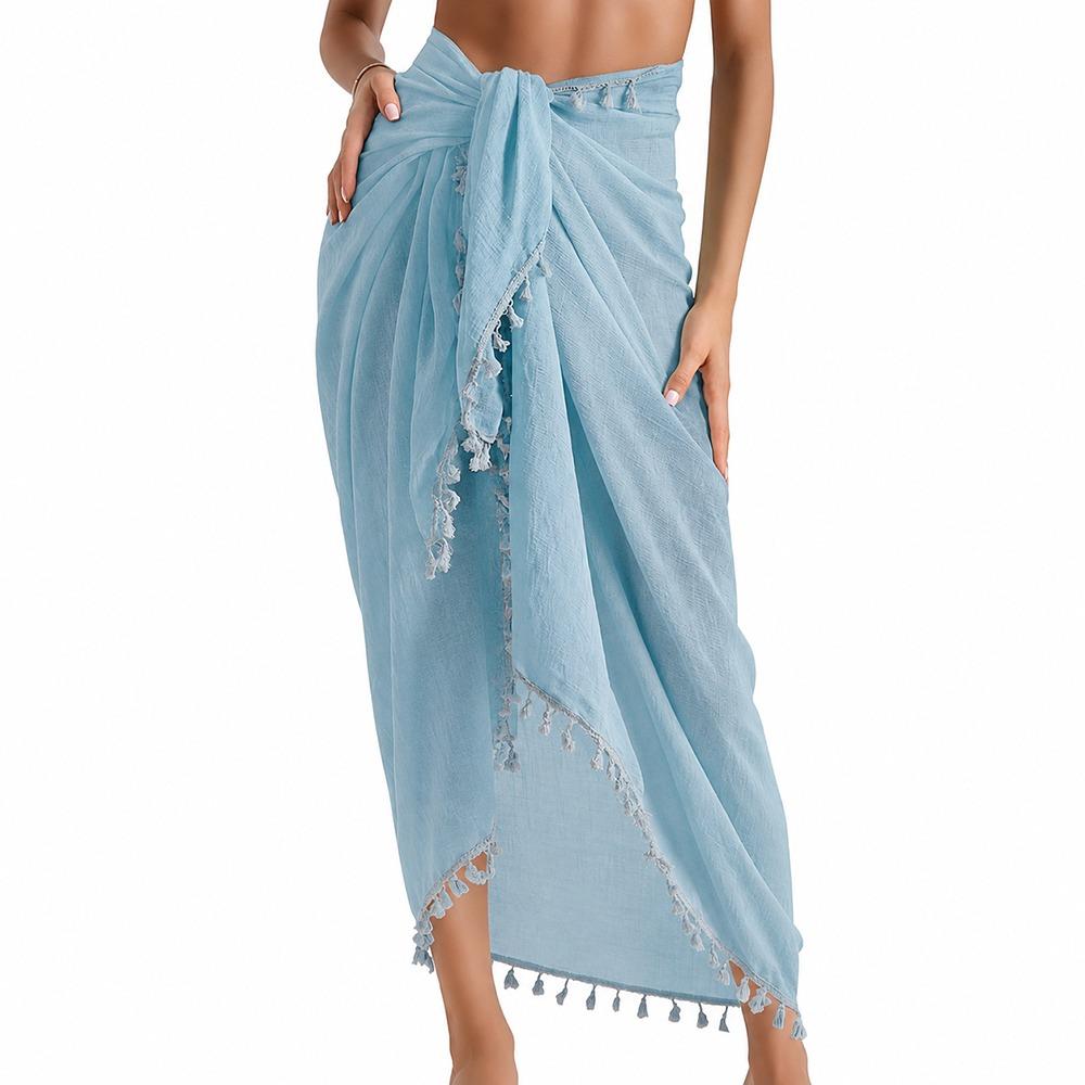 Solid Color Bikini Cover Up Sheer Design Sarong Beach Towel  for Women Seaside Holiday