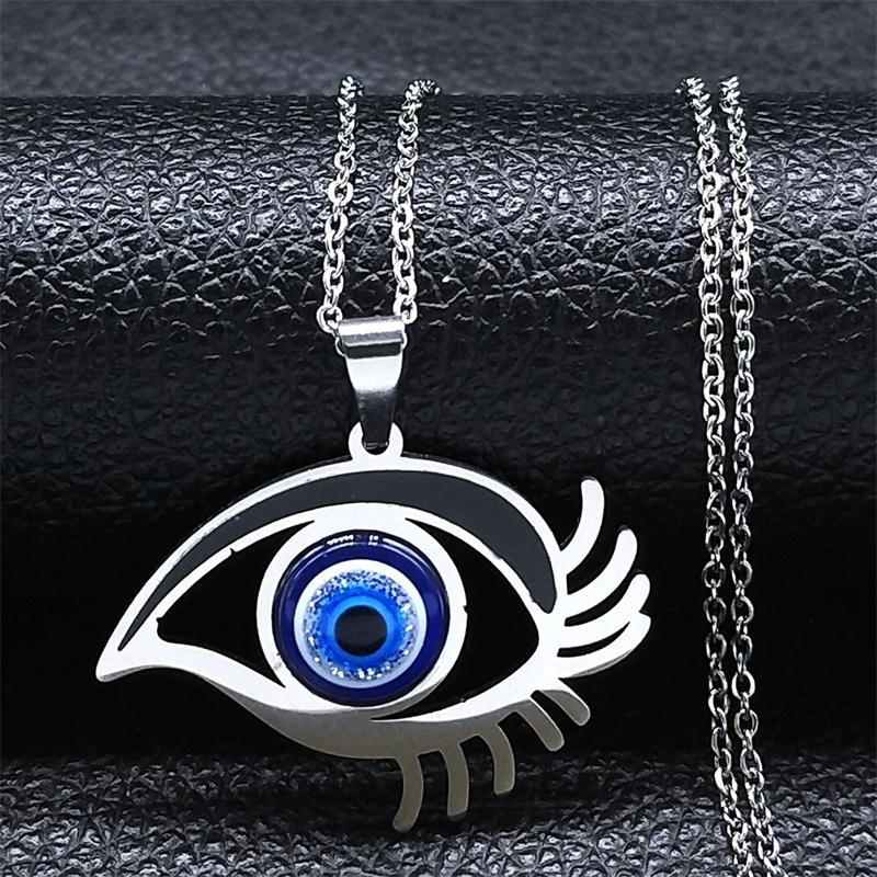 Turkish Evil Eye Necklace Stainless Steel Silver Color Blue Lucky Eyes Water Drop Necklaces Jewelry Collier Femme N8366S01