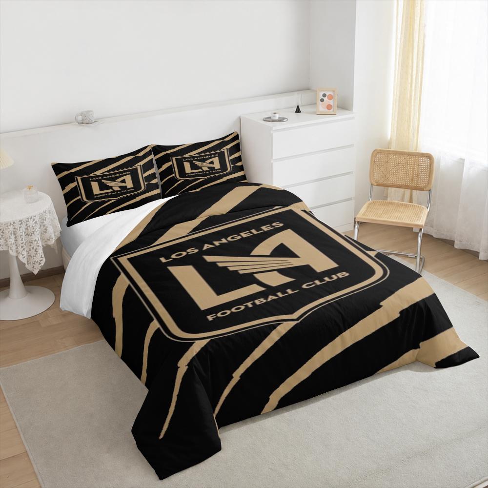 Los Angeles FC Black Gold Crest Bedding set (1 duvet cover, 2 pillowcases, duvet not included) for Game Room Man Cave Decor, MLS Soccer Team Art Print