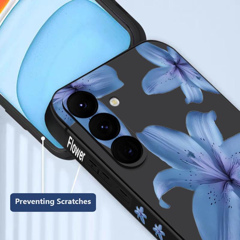 Blue Lily Printed Phone Case For Samsung Galaxy A17 A56 A16 A55 A15 A25 A36 A26 5G S25 Edge S23 S24 Ultra S24 S25 FE TPU Lanyard Cover