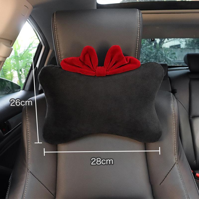 Rote Schleife Auto-Nackenkissen, Kopfstütze, Auto-Sicherheitsgurt, Schulterabdeckung, Lenkradbezug, süße Frauen, Auto-Dekorationszubehör