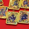 Schwarzer Jambhala Gold Mahakala Thangka Anhänger Halskette mit Acht Glückssymbolen & Lotus GAU Box