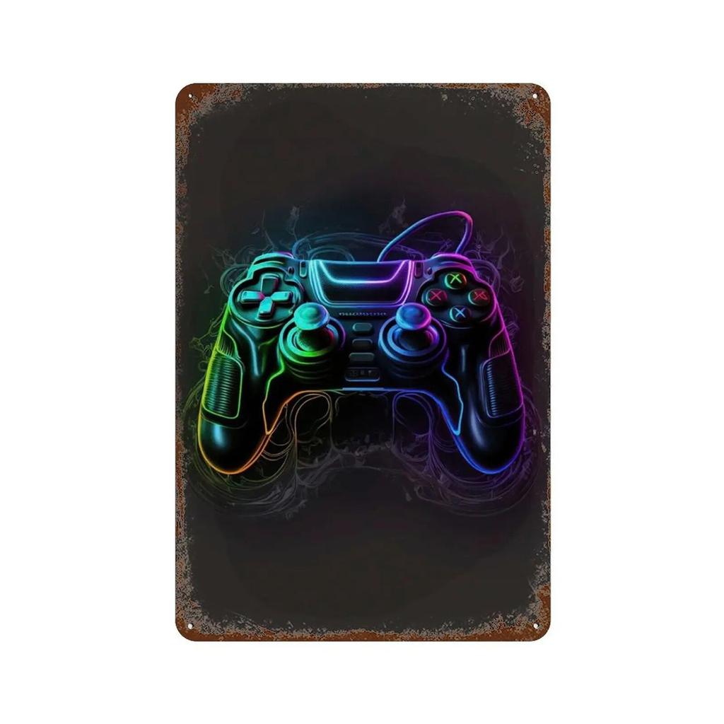 Colourful Punk Style Metal Tin Signs Game Controller Wall Art Poster Metal Signs Prints Gaming Aesthetics Picture for Living